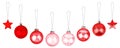 Red ÃÂ¡hristmas tree decorations set white background isolated closeup, hanging glass balls stars New Year holiday design Royalty Free Stock Photo