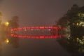 Red or Huc Bridge in Hanoi, Vietnam
