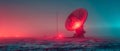 Red-Hued Night with Advanced Communication Satellite Dish. Concept Night Photography, Red Color Royalty Free Stock Photo
