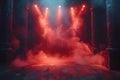 Red-Hued Stage Awaits Minimalist Melodies. Concept Music Performance, Minimalist Set Design, Red Royalty Free Stock Photo