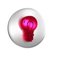 Red Human head with lamp bulb icon isolated on transparent background. Silver circle button. Royalty Free Stock Photo