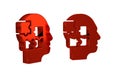 Red Human head puzzles strategy icon isolated on transparent background. Thinking brain sign. Symbol work of brain.