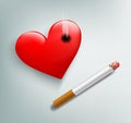 Red human heart and cigarette Royalty Free Stock Photo