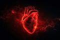Red human heart silhouette on black background. Health, cardiology, cardiovascular diseases concept Royalty Free Stock Photo