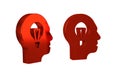 Red Human with lamp bulb icon isolated on transparent background. Concept of idea. Royalty Free Stock Photo
