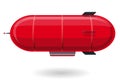 Red humorous airship. Stylized flying balloon as toy. Small dirigible with antenna and rudder.