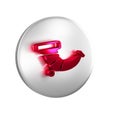 Red Hunting horn icon isolated on transparent background. Silver circle button. Royalty Free Stock Photo