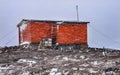 Red Hut Snowing Gentoo Penguins Rookery Mikkelsen Harbor Antarctica