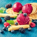 Red ice cream with berries, sorbet vintage Royalty Free Stock Photo