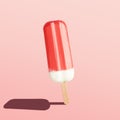 Red ice cream popsicle on bright background. Minimal summer concept