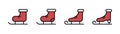 Red ice skate flat icon. Winter ice skating icon set. Figure skating illustration. Hockey boot sign. Ice skate flat icon. Stock