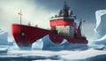 Red icebreaker in the middle of Arctic ocean Royalty Free Stock Photo