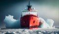 Red icebreaker in the middle of Arctic ocean Royalty Free Stock Photo