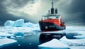 Red icebreaker in the middle of Arctic ocean Royalty Free Stock Photo