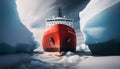 Red icebreaker in the middle of Arctic ocean Royalty Free Stock Photo