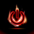 Red icon, Burning Fire On-Off switch icon, button sign start, power symbol, flames with Sparks effect. Modern ui fiery Heat.