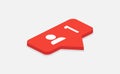 Red icon 1 follower notification. Isometric icon. Follower insta. Social media. Flat design