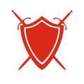 Red icon of shield and two crossed swords under it Royalty Free Stock Photo