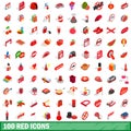 100 red icons set, isometric 3d style Royalty Free Stock Photo