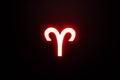 Red illuminated Aries zodiac sign