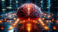 Red illuminated artificial intelligence brain in a futuristic data center symbolizing advanced AI risks superintelligence threat