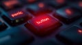 Red Illuminated  Button  Key on Black Keyboard Closeup Royalty Free Stock Photo