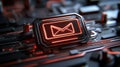 Illuminated red email button on computer keyboard, a symbol of digital communication Royalty Free Stock Photo