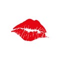Red imprint of female lips. Vector illustration