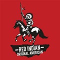 Red Indian native american raise hand meant victory,red background,for shirt and print design,monochrome style