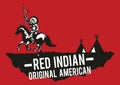 Red Indian native american raise hand meant victory,red background,for shirt and print design,monochrome style