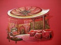 Red indian style bedroom interior with round bed Royalty Free Stock Photo