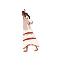 Red Indian woman carries the little girl on the back. Vector illustration.