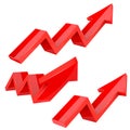 Red indication arrows. Up rising financial signs