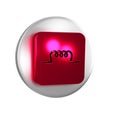 Red Inductor in electronic circuit icon isolated on transparent background. Silver circle button.
