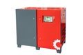 Red industrial air compressor with digital control panel displaying operating parameters Royalty Free Stock Photo