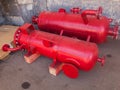 Red Industrial heat exchangers, tube shell and tube high efficiency. Royalty Free Stock Photo
