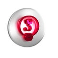 Red Industrial hook icon isolated on transparent background. Crane hook icon. Silver circle button.