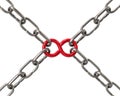 Red infinity symbol in chains 3d illustration Royalty Free Stock Photo