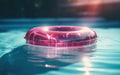 Red inflatable ring floating in swimming pool. Summer holiday concept. Generative AI Royalty Free Stock Photo