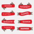 Red inflated ribbon banners icons set