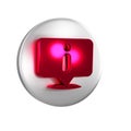 Red Information icon isolated on transparent background. Silver circle button. Royalty Free Stock Photo