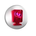 Red Information stand icon isolated on transparent background. Silver circle button. Royalty Free Stock Photo