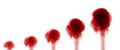 Red ink blots on a white background