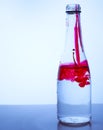 Red ink mixed with water in a glass bottle on a light background Royalty Free Stock Photo