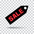 Red inscriptions SALE on black price tag icon. Vector illustration Royalty Free Stock Photo