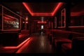 Red interior of luxury nightclub, restaurant, lounge bar, human enhanced. Generative AI