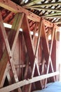 Red Interior Of Wooden Covered Bridge