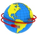 Red Internet cable wraps around the planet Earth Royalty Free Stock Photo