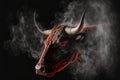 Red irate bull and smoke. Generative AI