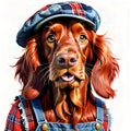 Red irish setter dog hipster animal ragged clothing portrait Royalty Free Stock Photo